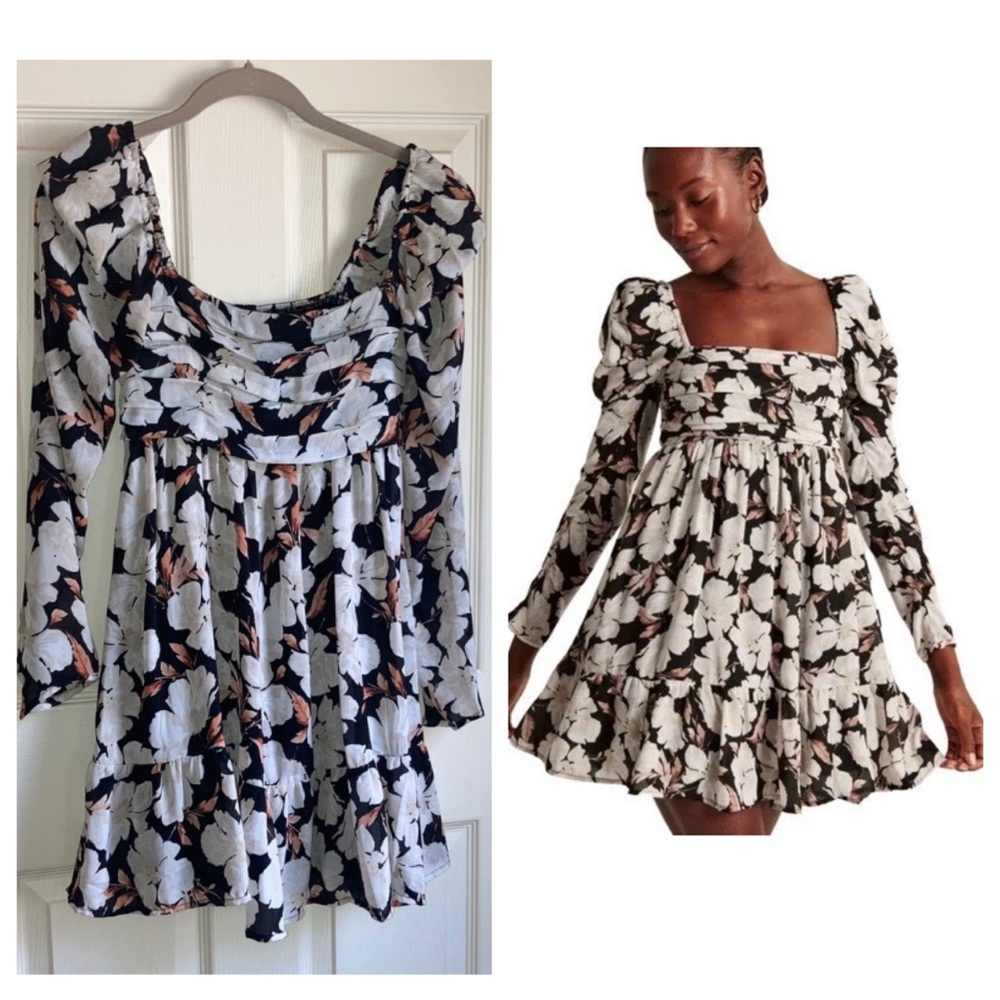 Abercrombie & Fitch Dark Floral Long Sleeve Ruched Mini Dress sz XSmall